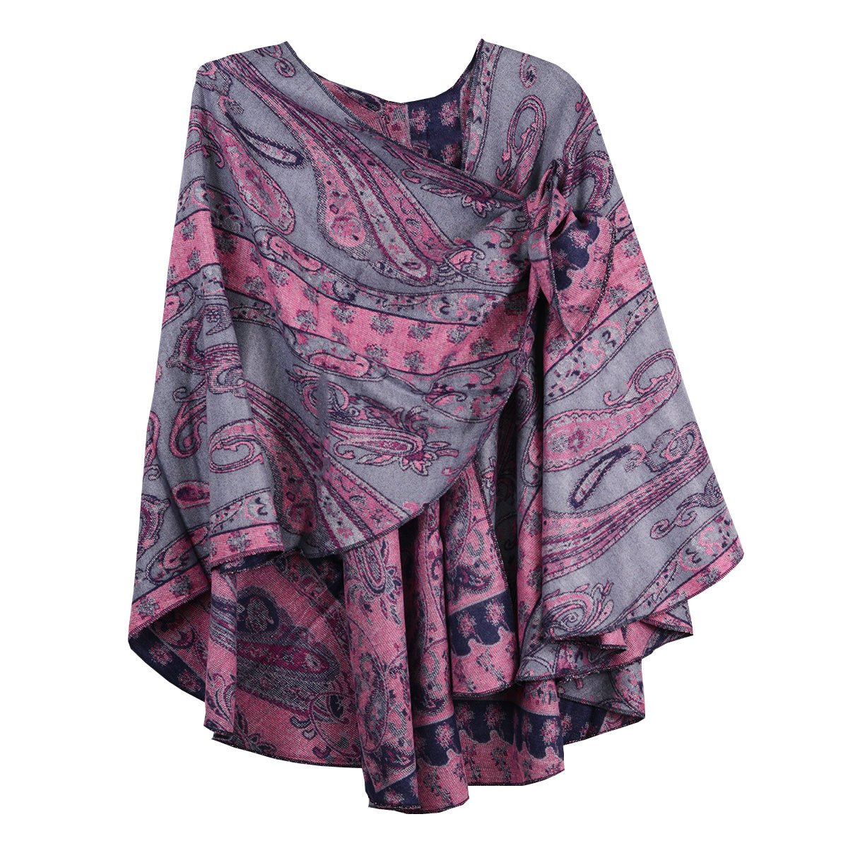 Rapti 100% Cashmere Reversible Loop Shawl (#80)(Navy/HotPink/Gray)