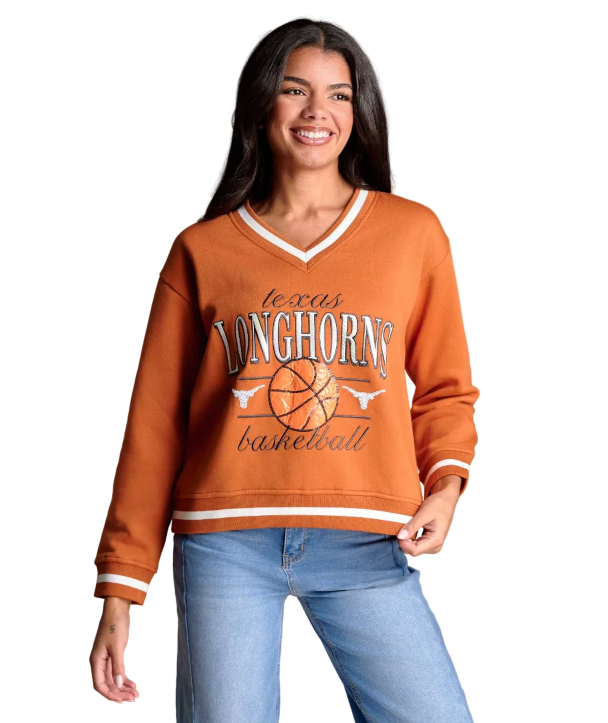 Texas Longhorn Ladies The Courtside V-Neck Pullover (STXB0525)(Burnt Orange)
