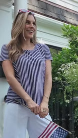 Escape Santa Barbara Stripe Cap Sleeve Seam Tee (Navy)(23543)