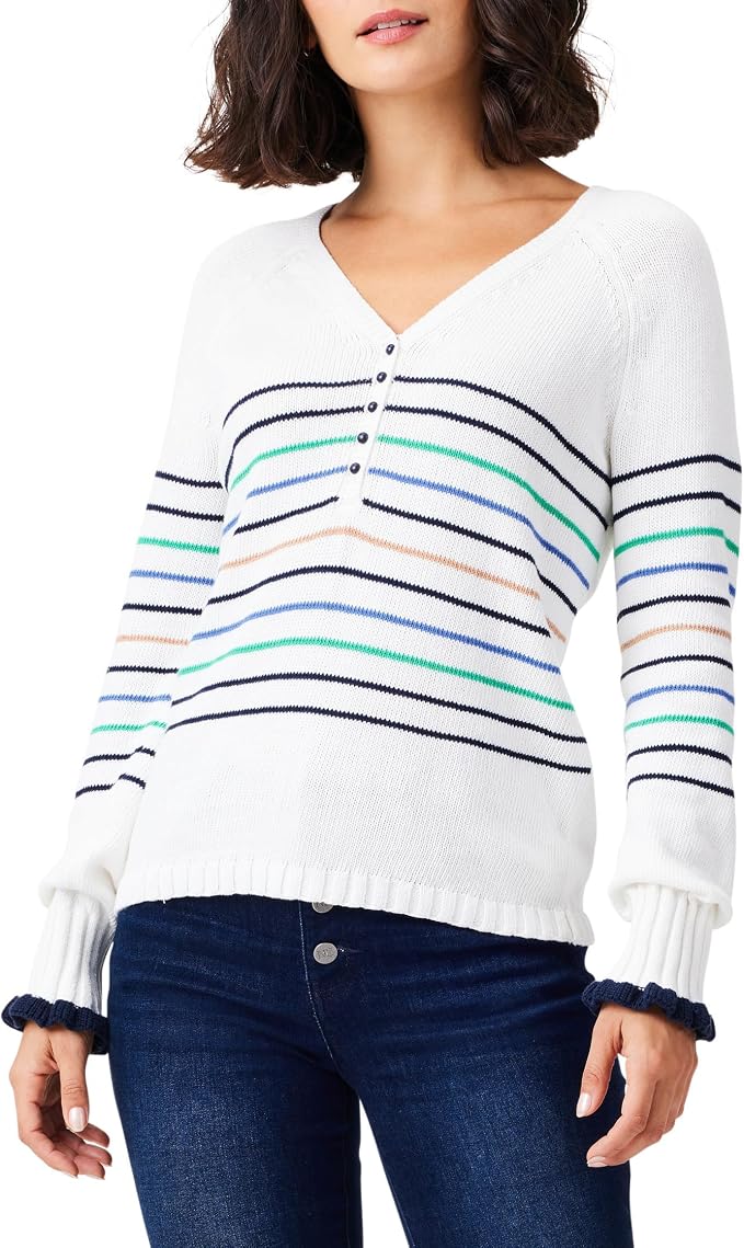 Nic & Zoe Pullover Stripe  Sweater (w231120)(Cement)(xxl)