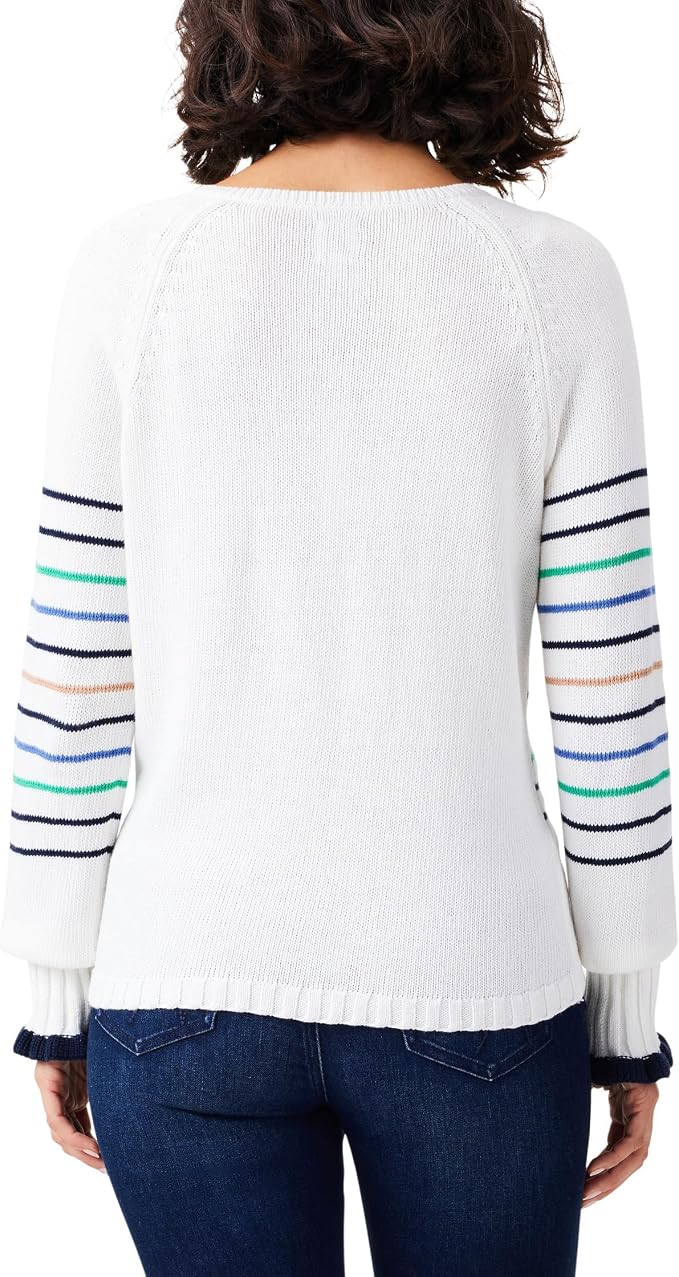 Nic & Zoe Pullover Stripe  Sweater (w231120)(Cement)(xxl)