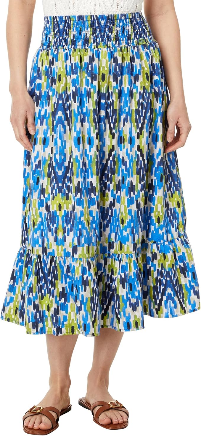 Nic & Zoe Diamond Dash Cotton Skirt  (M241723)(Blue Multi ) Size XL