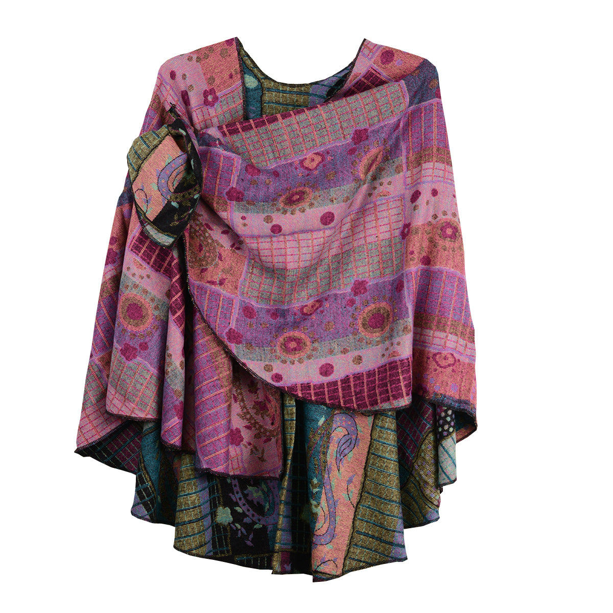 Rapti 100% Cashmere Reversible Loop Shawl (#82)(Black/Turquoise/Purple)