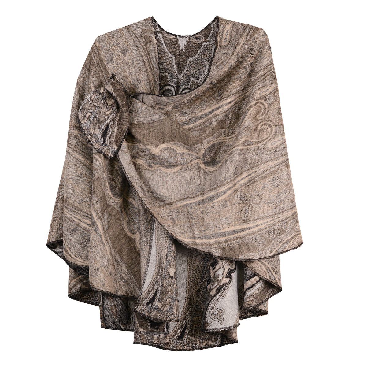 Rapti 100% Cashmere Reversible Loop Shawl (#83)(Black/Grey/Natural)