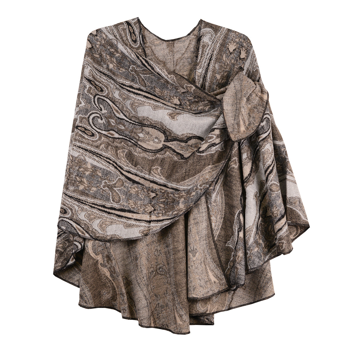 Rapti 100% Cashmere Reversible Loop Shawl (#83)(Black/Grey/Natural)