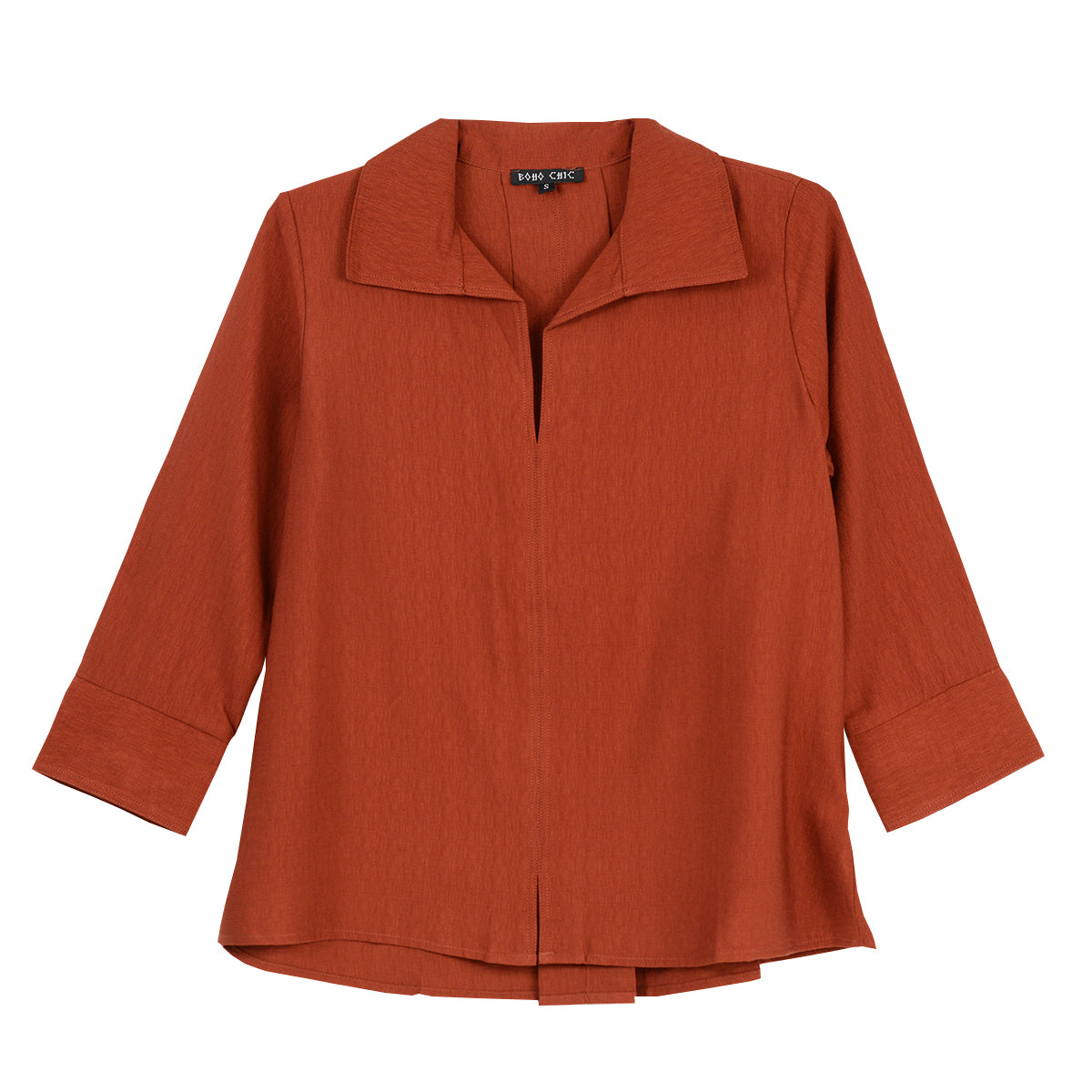 Boho Chic Button front and back 3/4 Sleeve Tunic (842071)(burnt Orange)