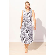 Escape Paisley Scroll Cotton Sleeveless Dress (BLK/WHT)