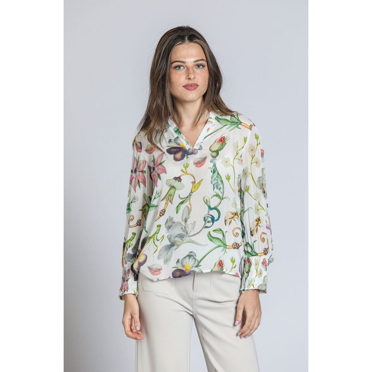 APNY Print Split Neck Top