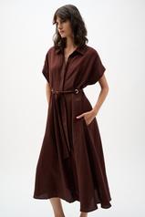 Joseph Ribkoff Linen Blend Belted Dress (262907)(Mahogany)