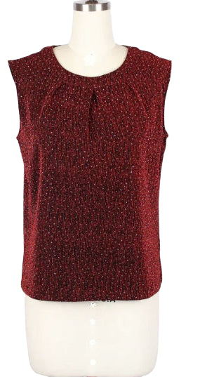 Damee Sparkling Pleated Jewel Neck Red Tank