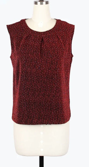Damee Sparkle Sleeveless Jewel Neck Red Top (902T)