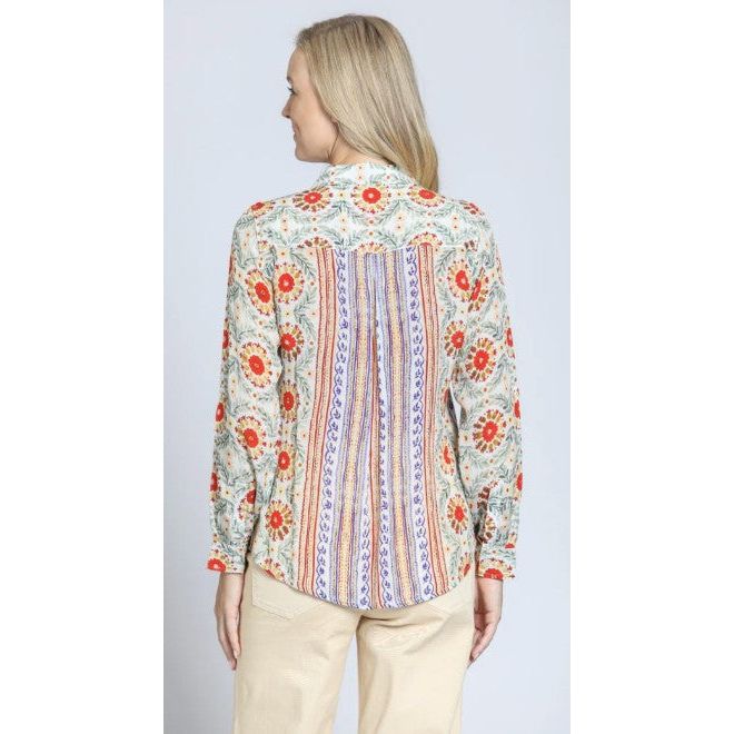 APNY Button Front Roll Tab Sleeve Shirt (ORNG/GLD)