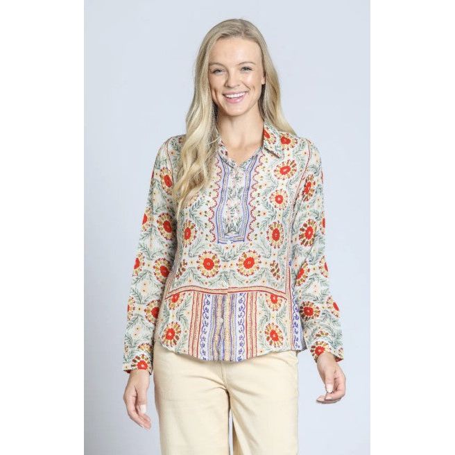 APNY Button Front Roll Tab Sleeve Shirt (ORNG/GLD)