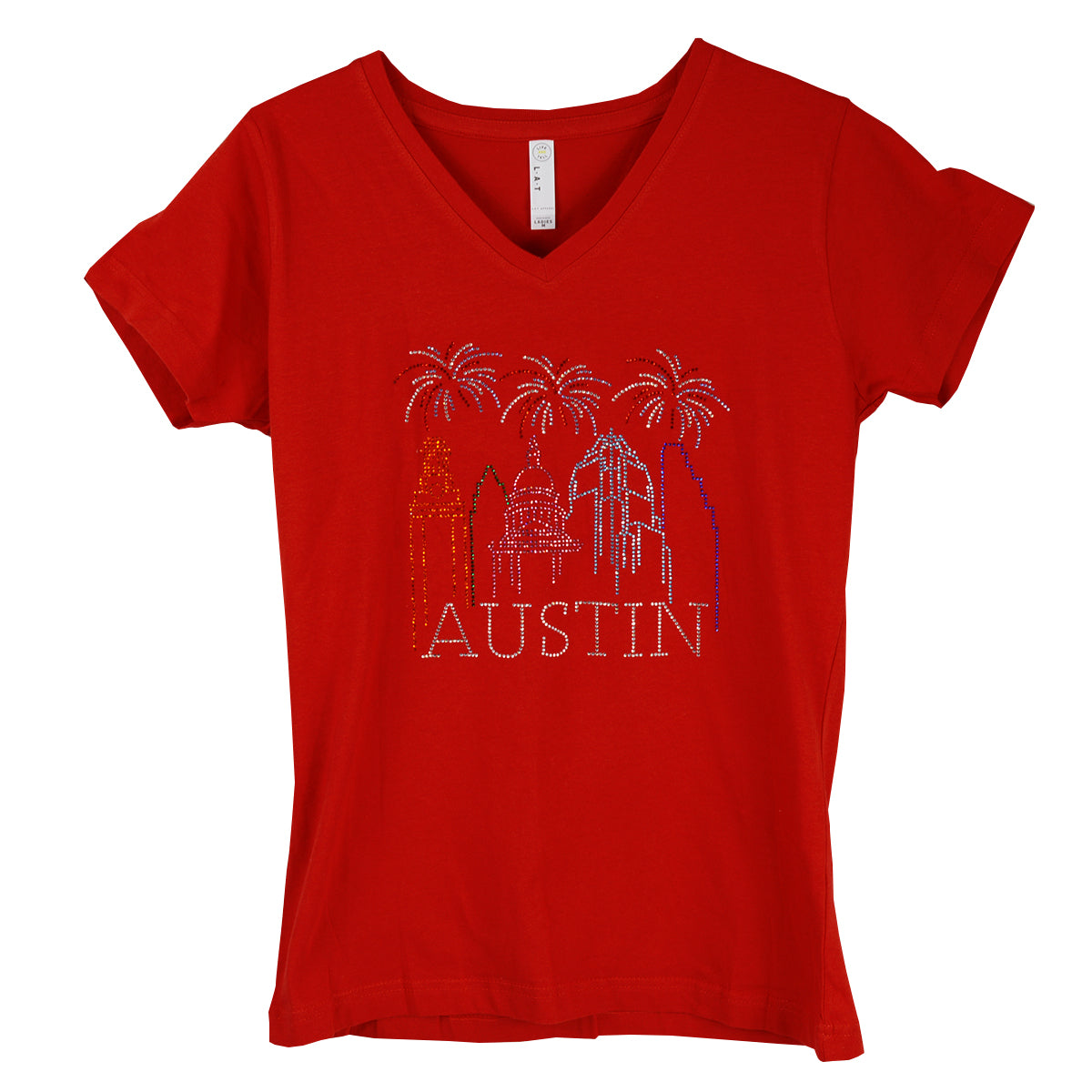 Celebrate Austin Rhinestone City Scape with Fireworks (CR651-Red)