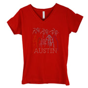 Celebrate Austin Rhinestone City Scape with Fireworks (CR651-Red)