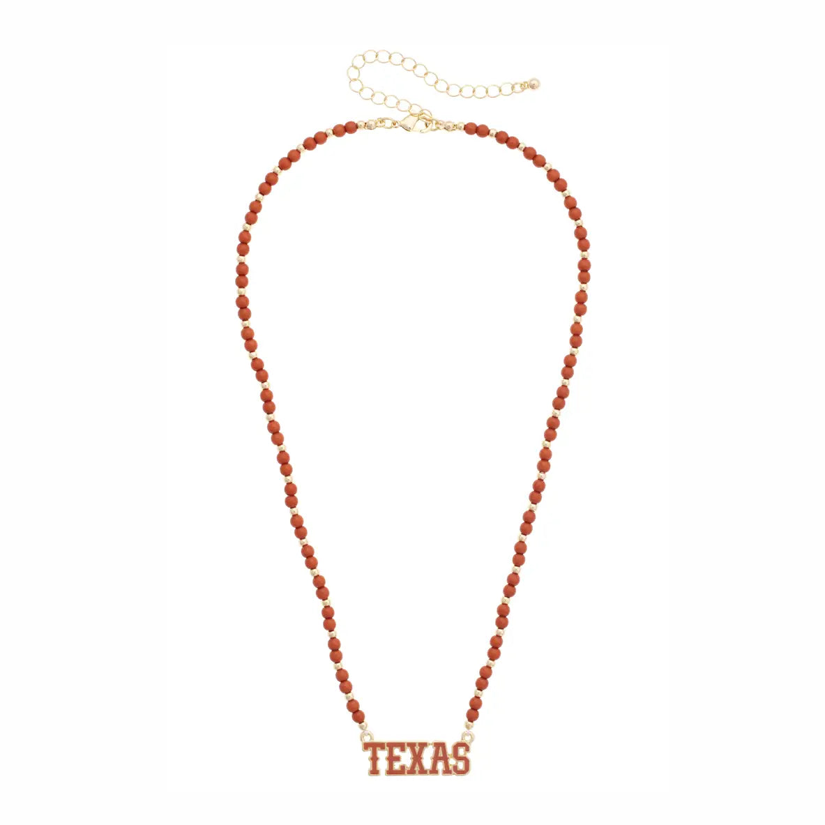 Texas Longhorn Canvas Style  Burnt Orange Bead "Texas" Spirit  Necklace (27514N-TEX)