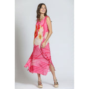 APNY Long Tiered Dress w/elbow sleeves floral V-Neck (BL-14P-959d/NC (Pink Multi)