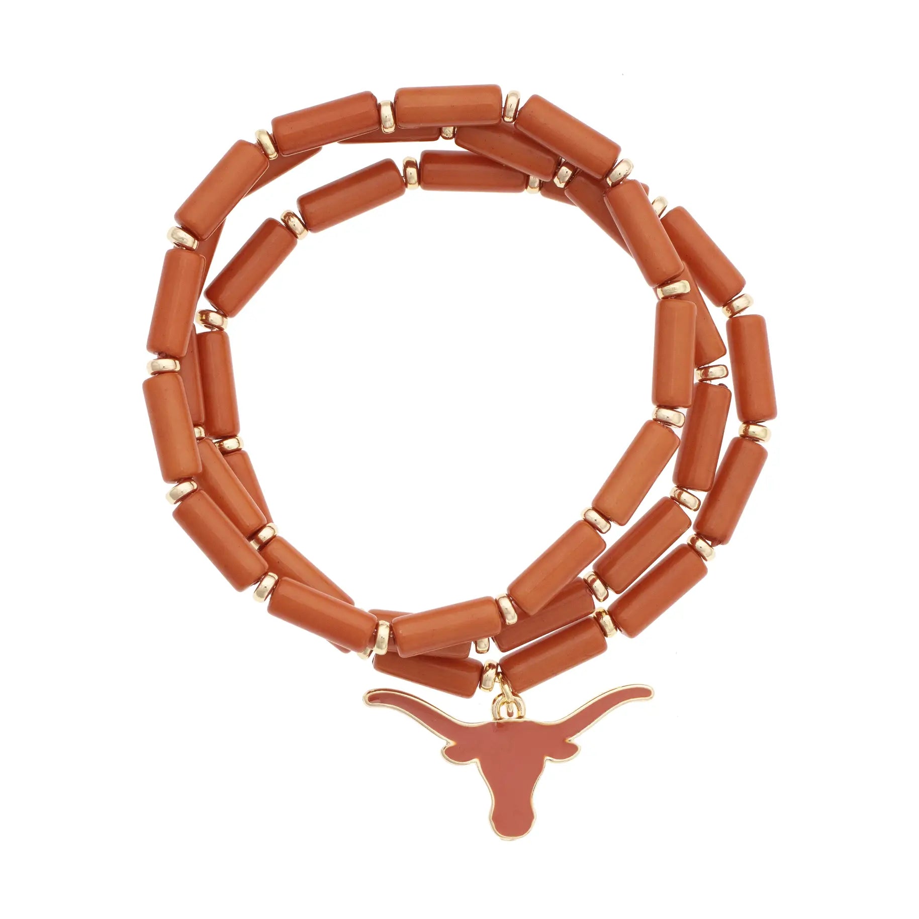 Texas Longhorn Canvas Beaded Stretch Bracelet Set of 3 With Logo ( 27506B)