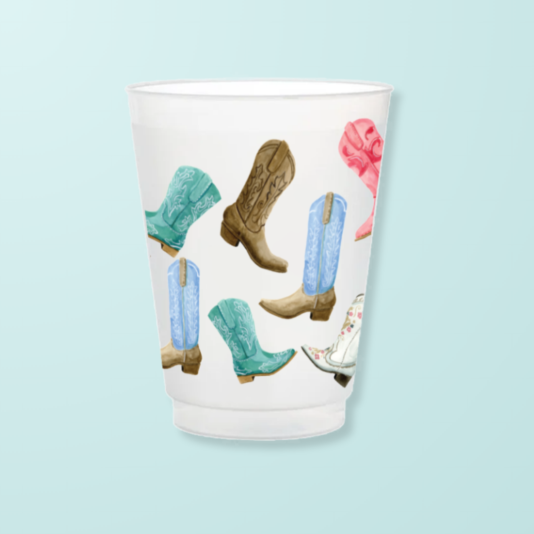 Taylor Paladino Colorful Cowboy Boots  Frosted Plastic drink Cups | Set of 6