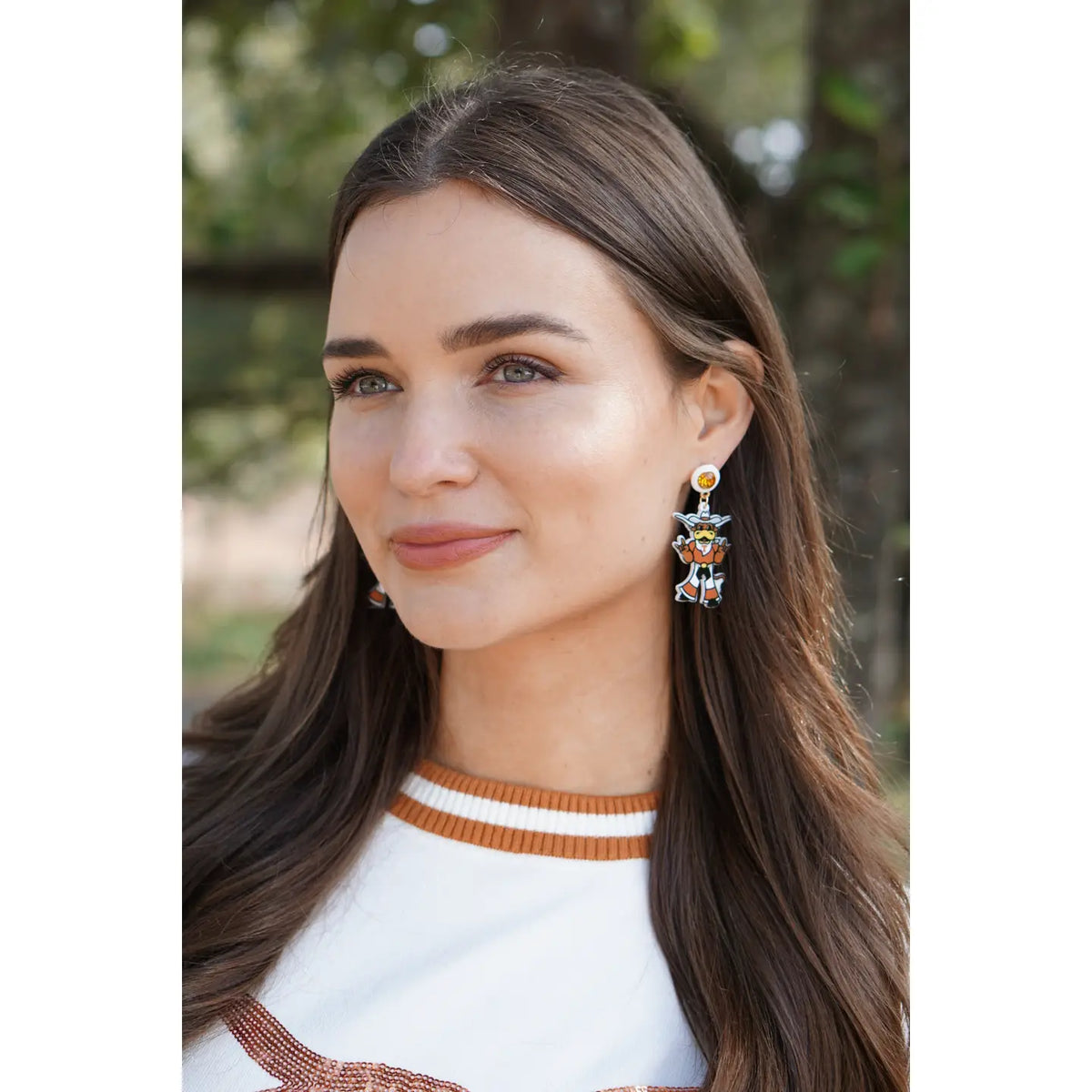Texas Longhorn Canvas Howdy Hook'em Resin Mascot Earrings (B0/WHT) (26264E-TEX)