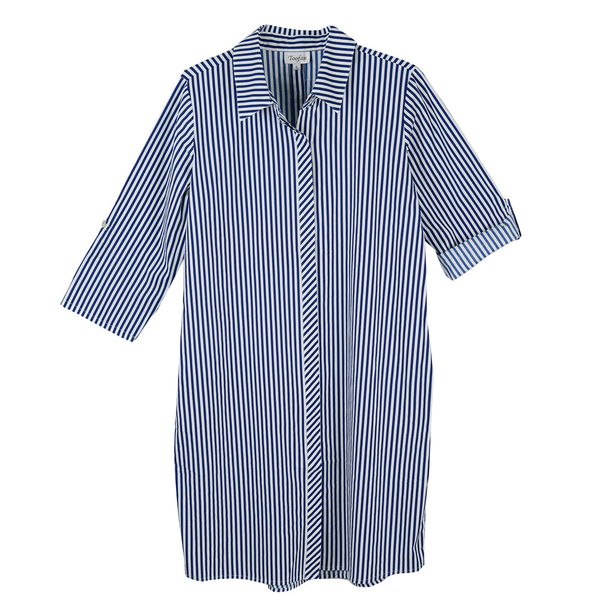 Toofan Full Button Front Shirtwaist Dress (ND10-3-Bl)(Blue)