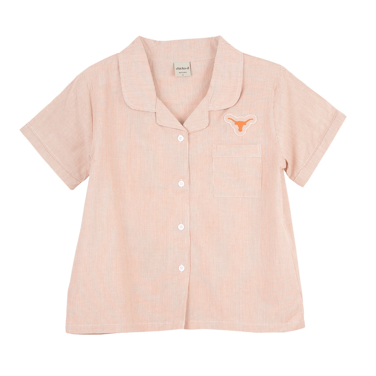Texas Longhorn Chicka-D Seersucker Stripe PJ Shirt  (535-02-000)(Burnt Orange)