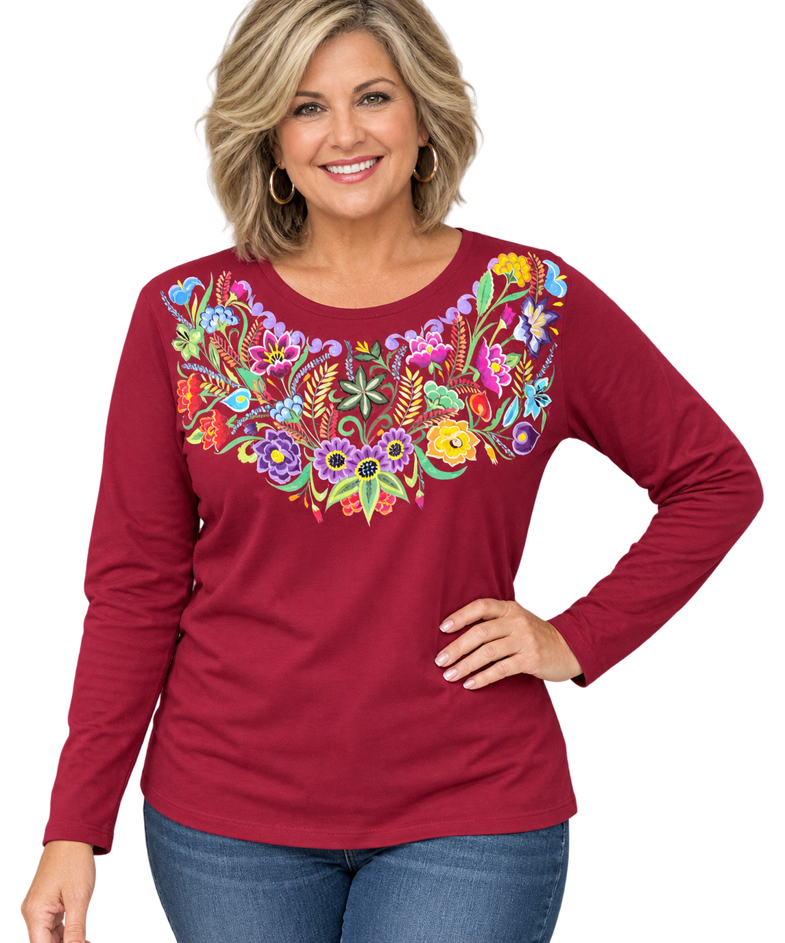 Sabaku Las Flores Huipil (413DCRbest) (Deep Crimson)