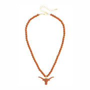 Texas Longhorn Canvas Style  Burnt Orange Bead Logo Necklace (27515N-TEX)