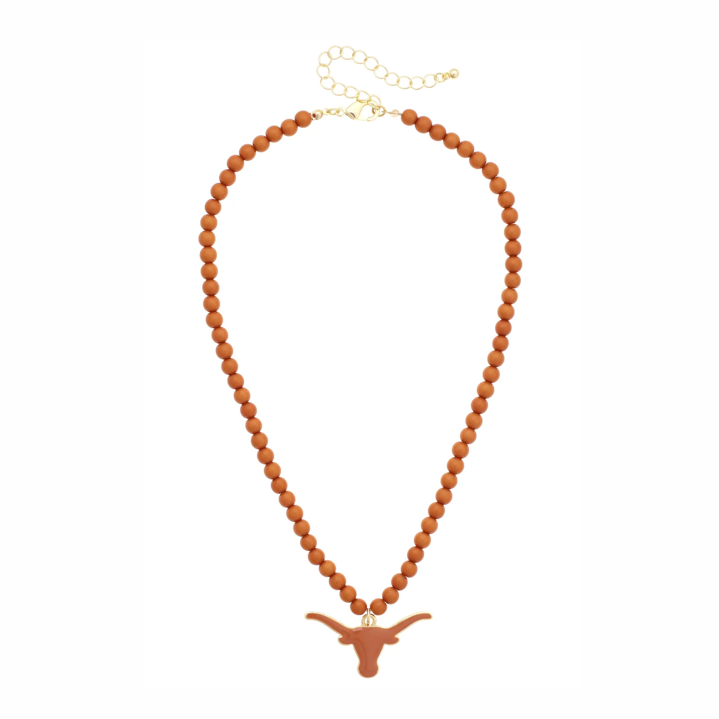 Texas Longhorn Canvas Style  Burnt Orange Bead Logo Necklace (27515N-TEX)