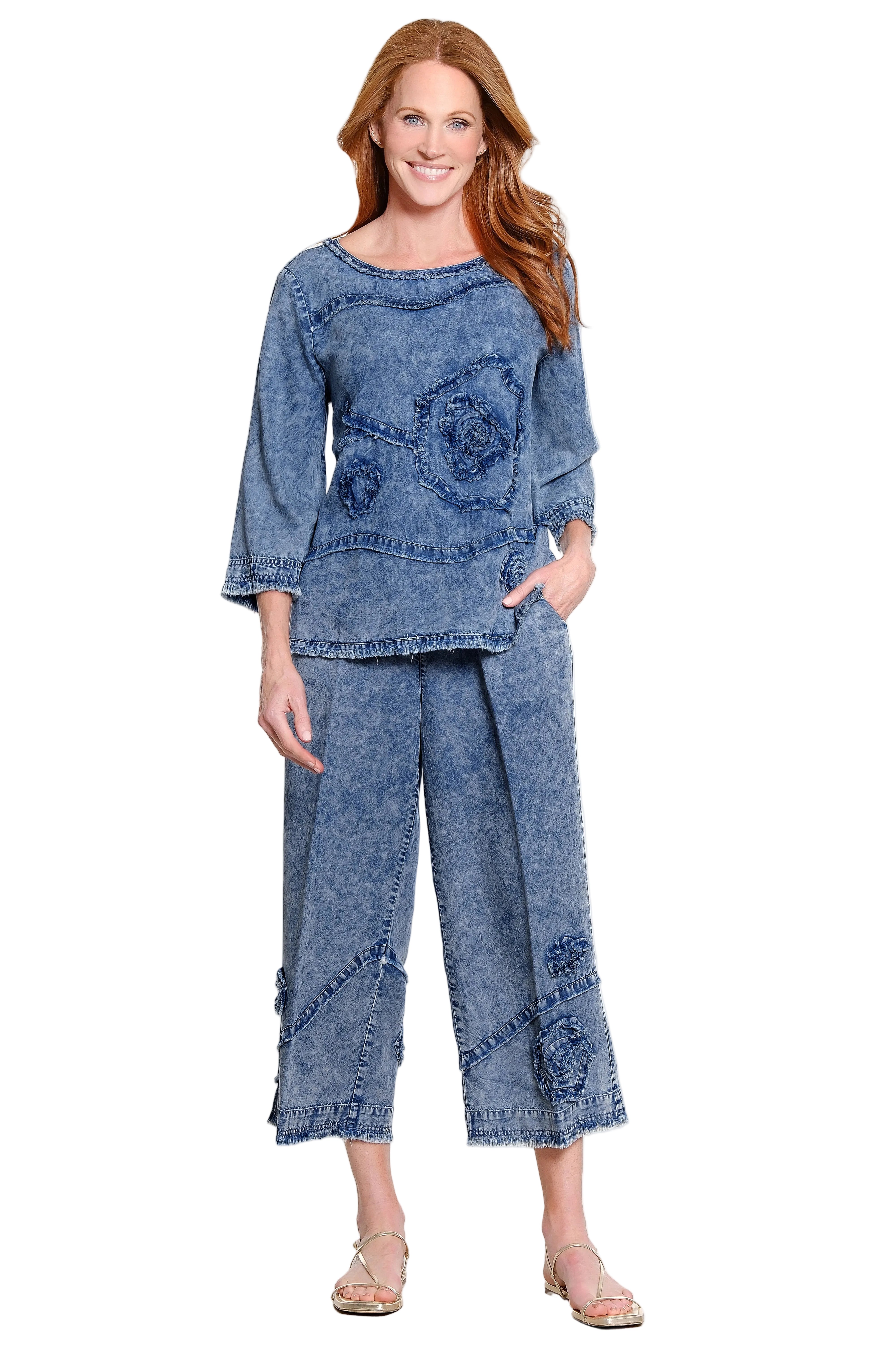 Ali Miles Cropped Drawstring Pant With Applique Details (A16232PM) (Midnight Indigo)