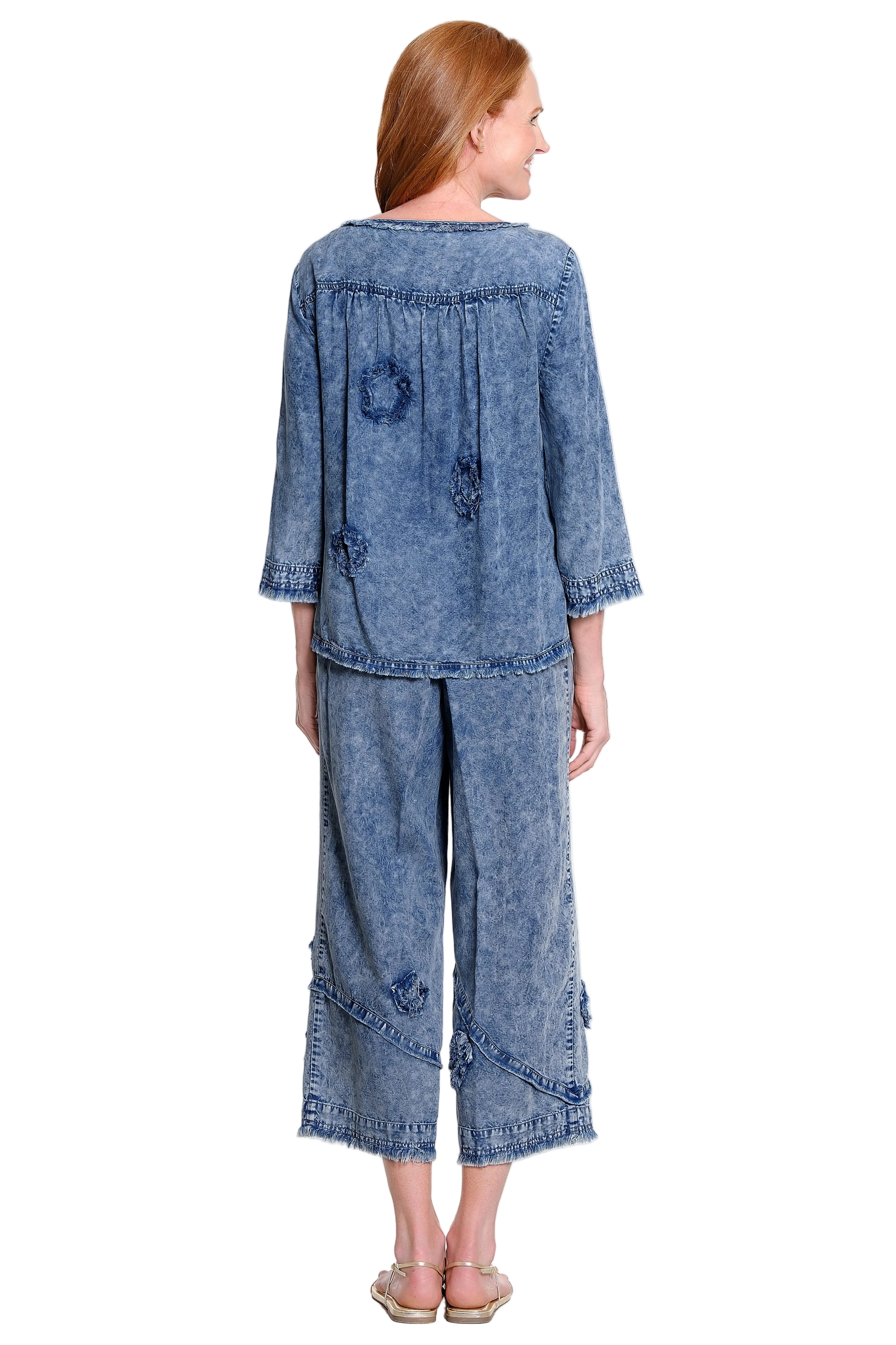 Ali Miles Cropped Drawstring Pant With Applique Details (A16232PM) (Midnight Indigo)