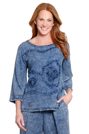 Ali Miles Woven Popover 3/4 Sleeve Top (A16205TM) (Midnight Indigo)