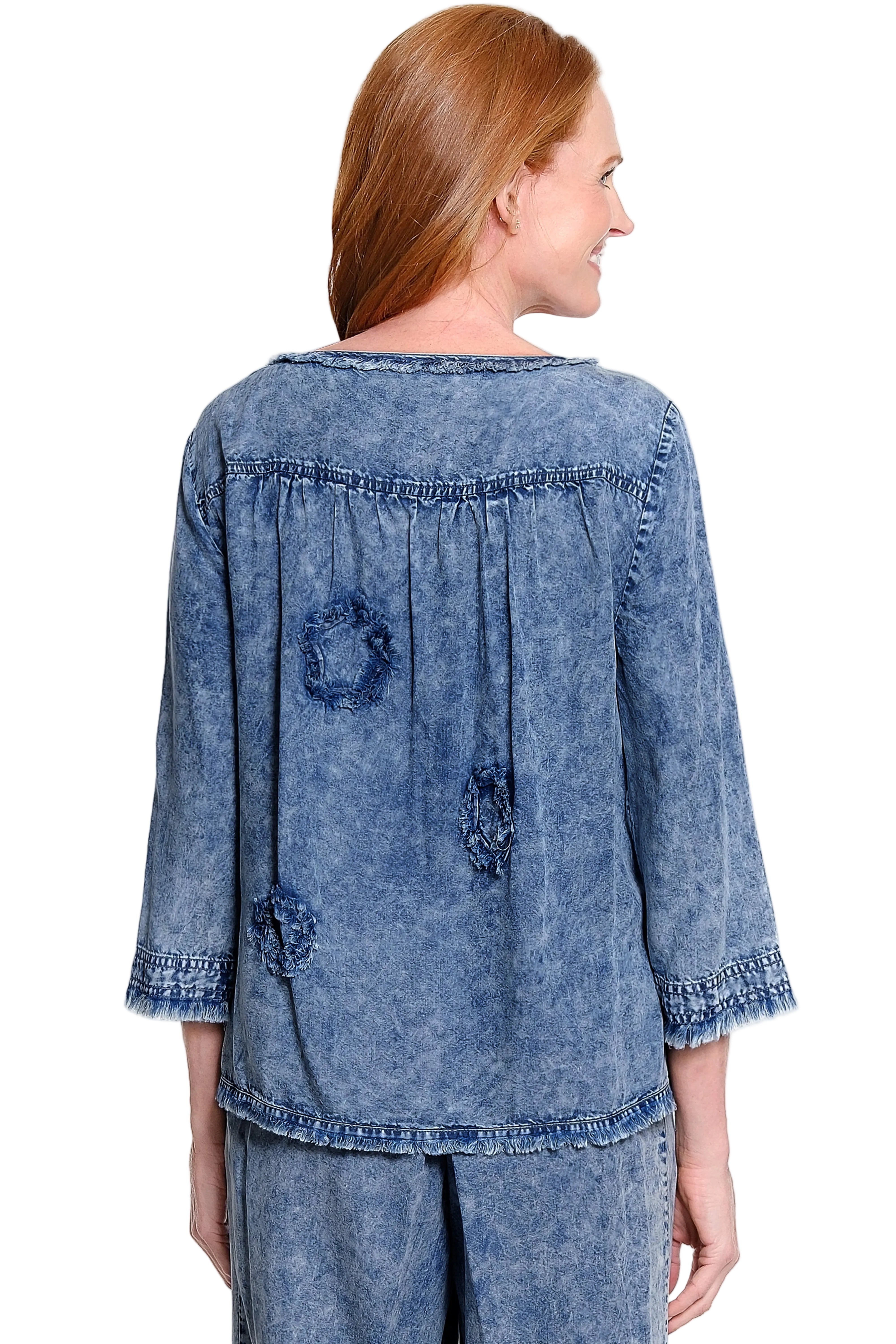 Ali Miles Woven Popover 3/4 Sleeve Top (A16205TM) (Midnight Indigo)