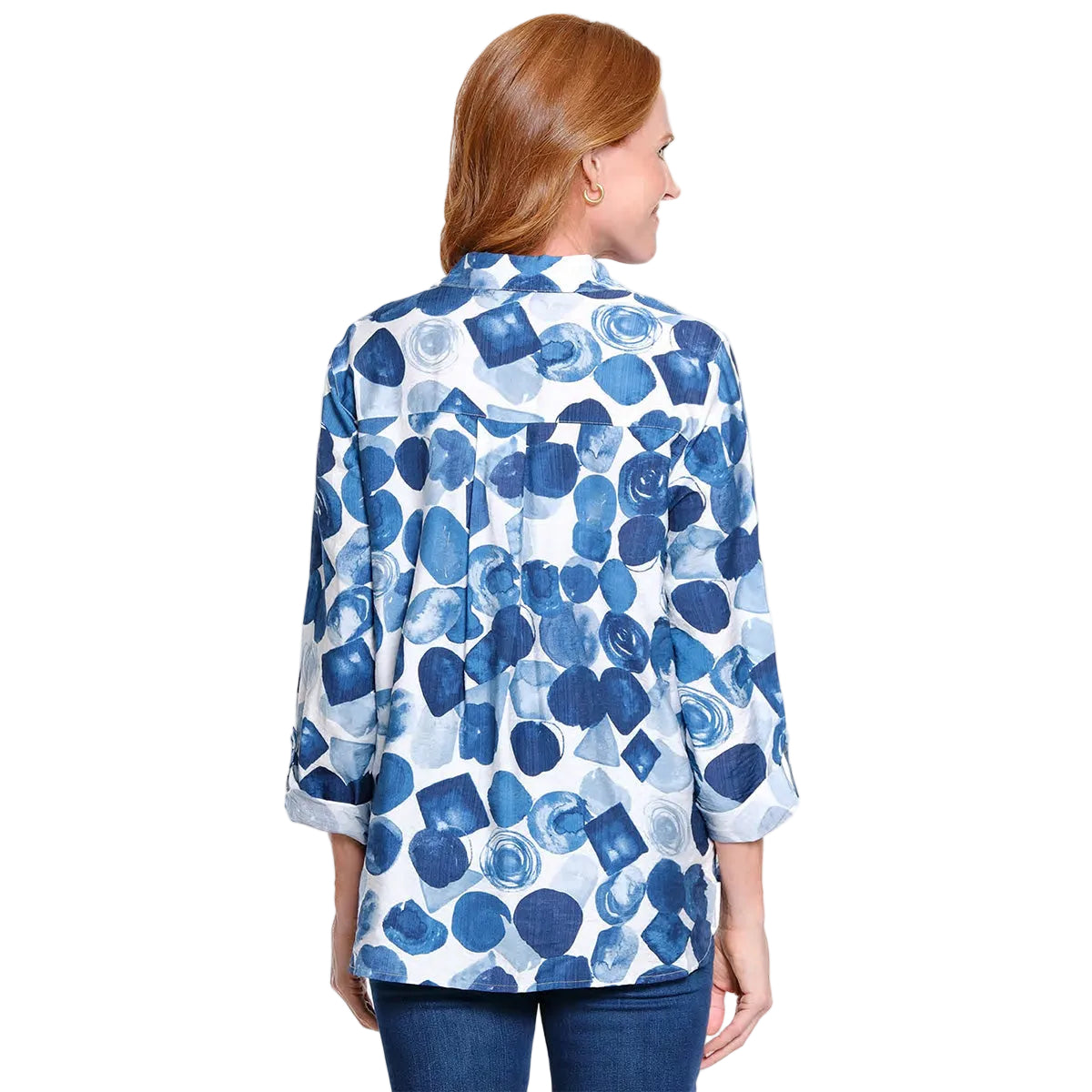 Ali Miles Multi Indigo  Dot 3/4 Sleeve  Blouse (Dot Multi)( A16217BM)