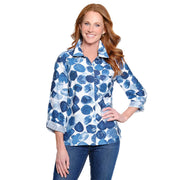 Ali Miles Multi Indigo  Dot 3/4 Sleeve  Blouse (Dot Multi)( A16217BM)