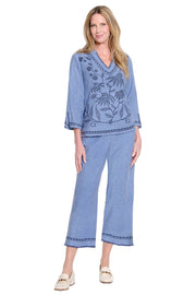 Ali Miles Pull-on Pant with Embroidery Details(A16302PMM) (Midnight Denim)