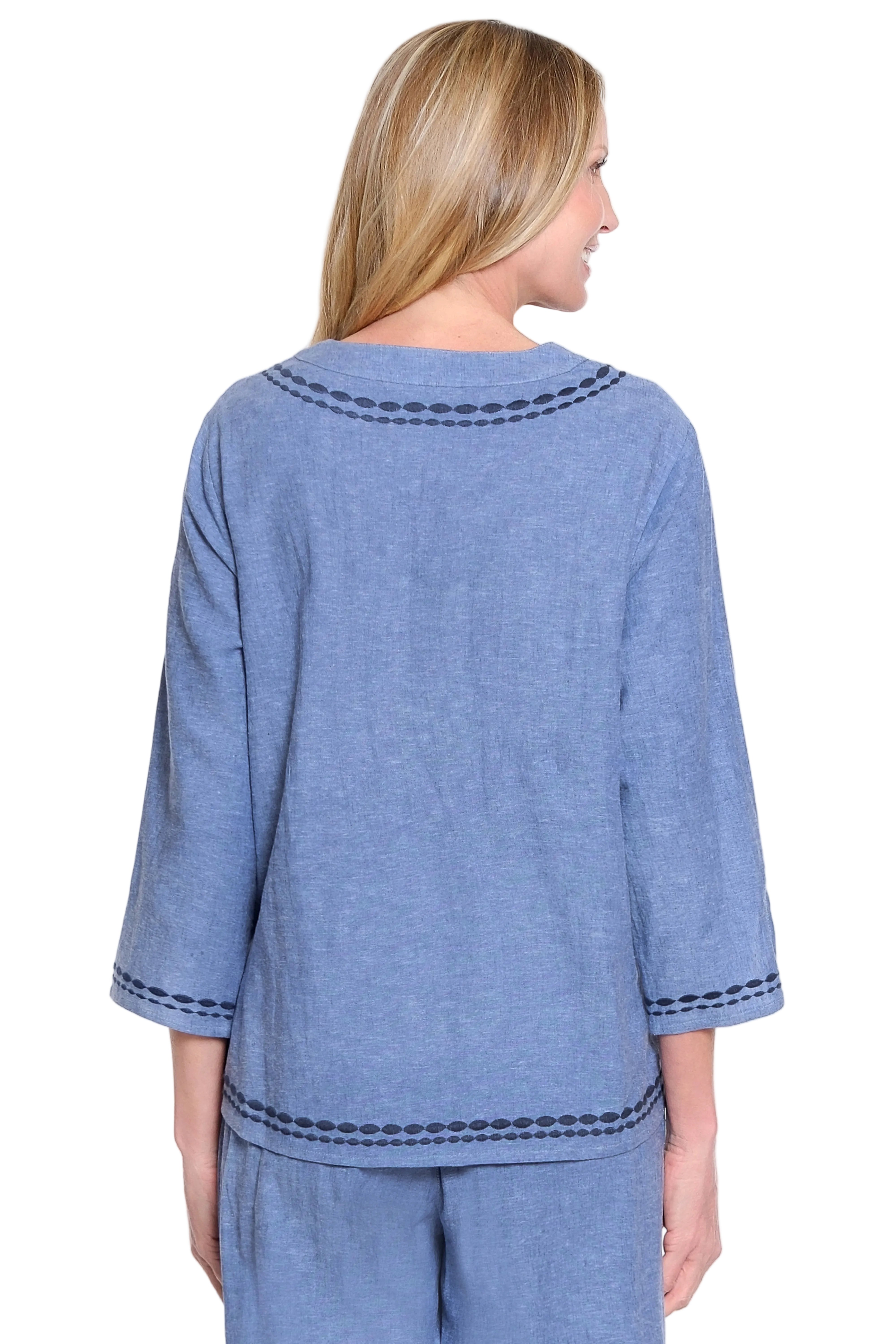 Ali Miles Pop-over Tunic with Embroidery(A16301TM) (Midnight Denim)