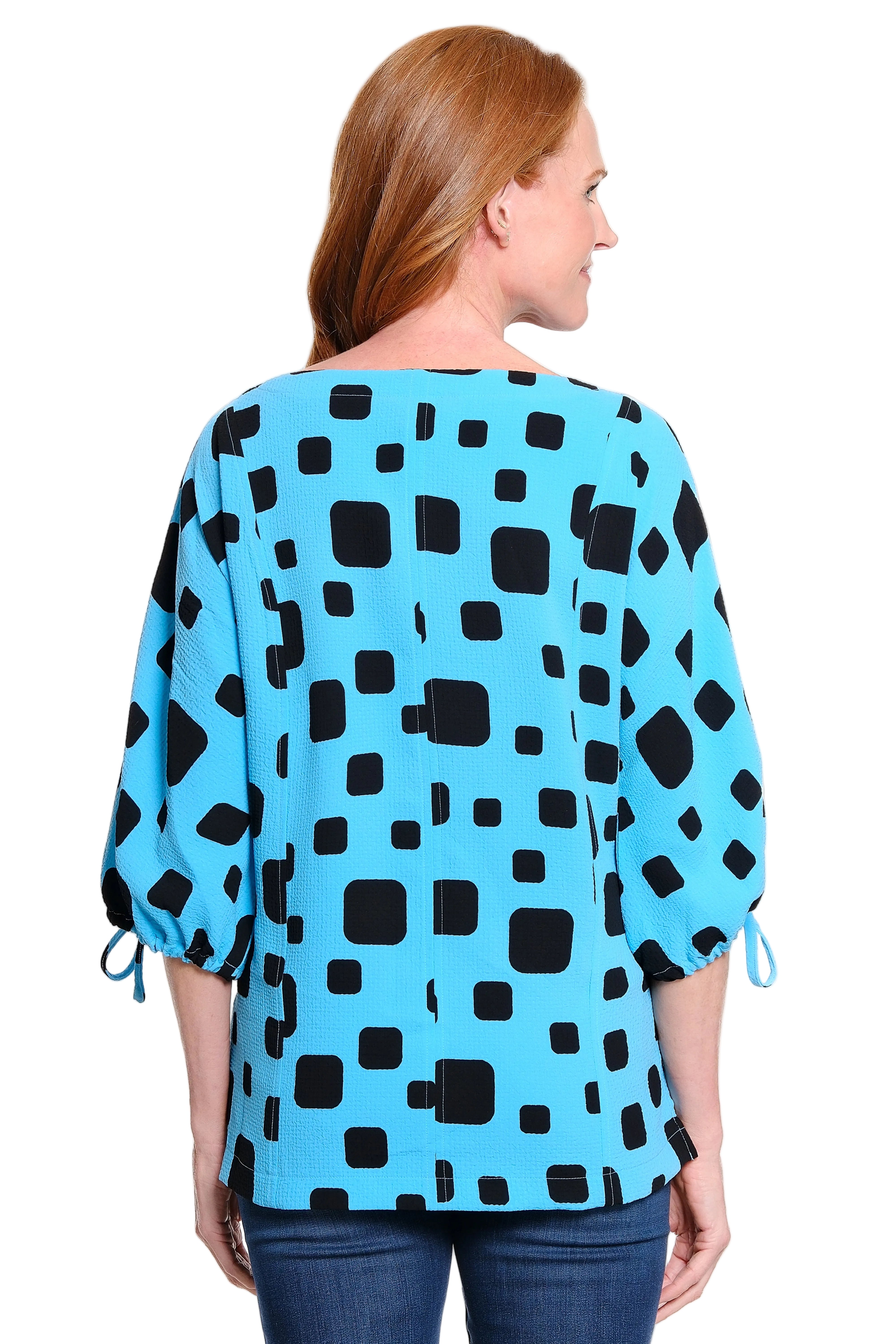 Ali Miles Pop-over Blouse 3/4 Cinch sleeves(A16309TM)(Aqua)