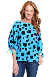Ali Miles Pop-over Blouse 3/4 Cinch sleeves(A16309TM)(Aqua)