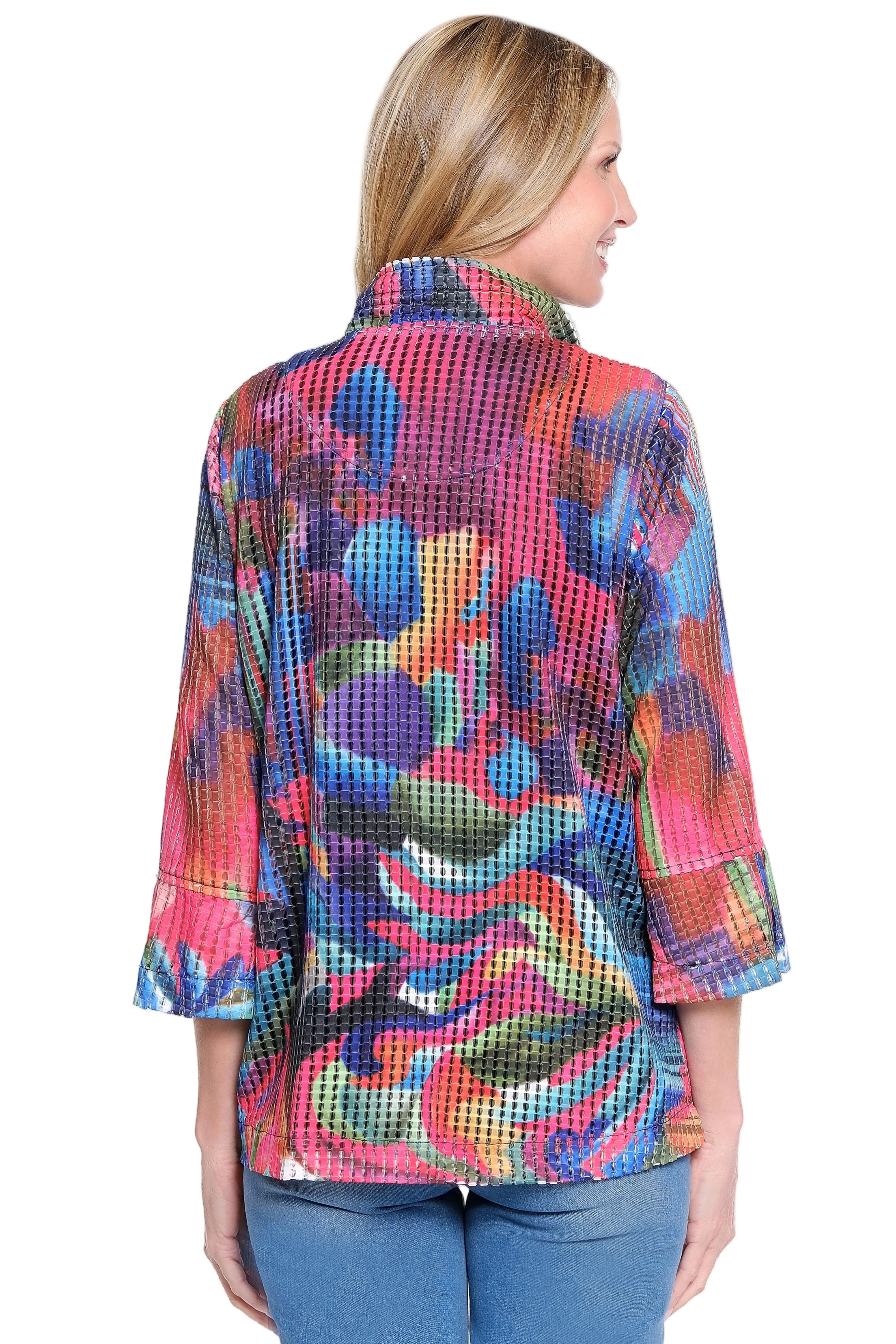 Ali Miles Textured Knit Button Front Jacket(A16310JM) (Abstract Multi)