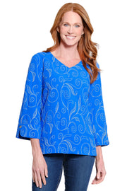 Ali Miles Woven Pop-over Embroidered Blouse(A16316TM) (Electric Blue)