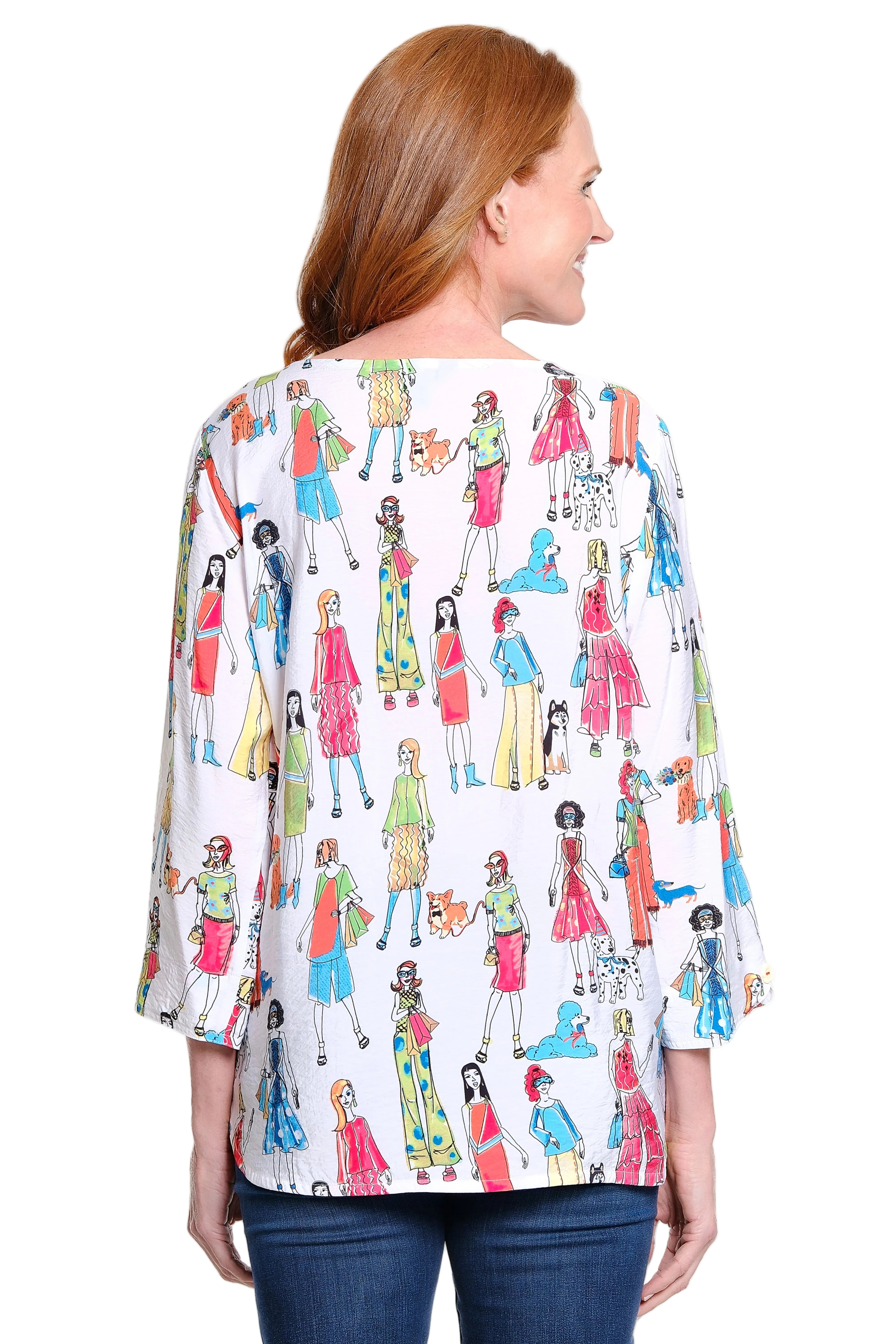 Ali Miles Woven Pop-over Fun Print Blouse(A16322TM) (Multi)