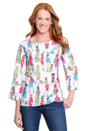 Ali Miles Woven Pop-over Fun Print Blouse(A16322TM) (Multi)