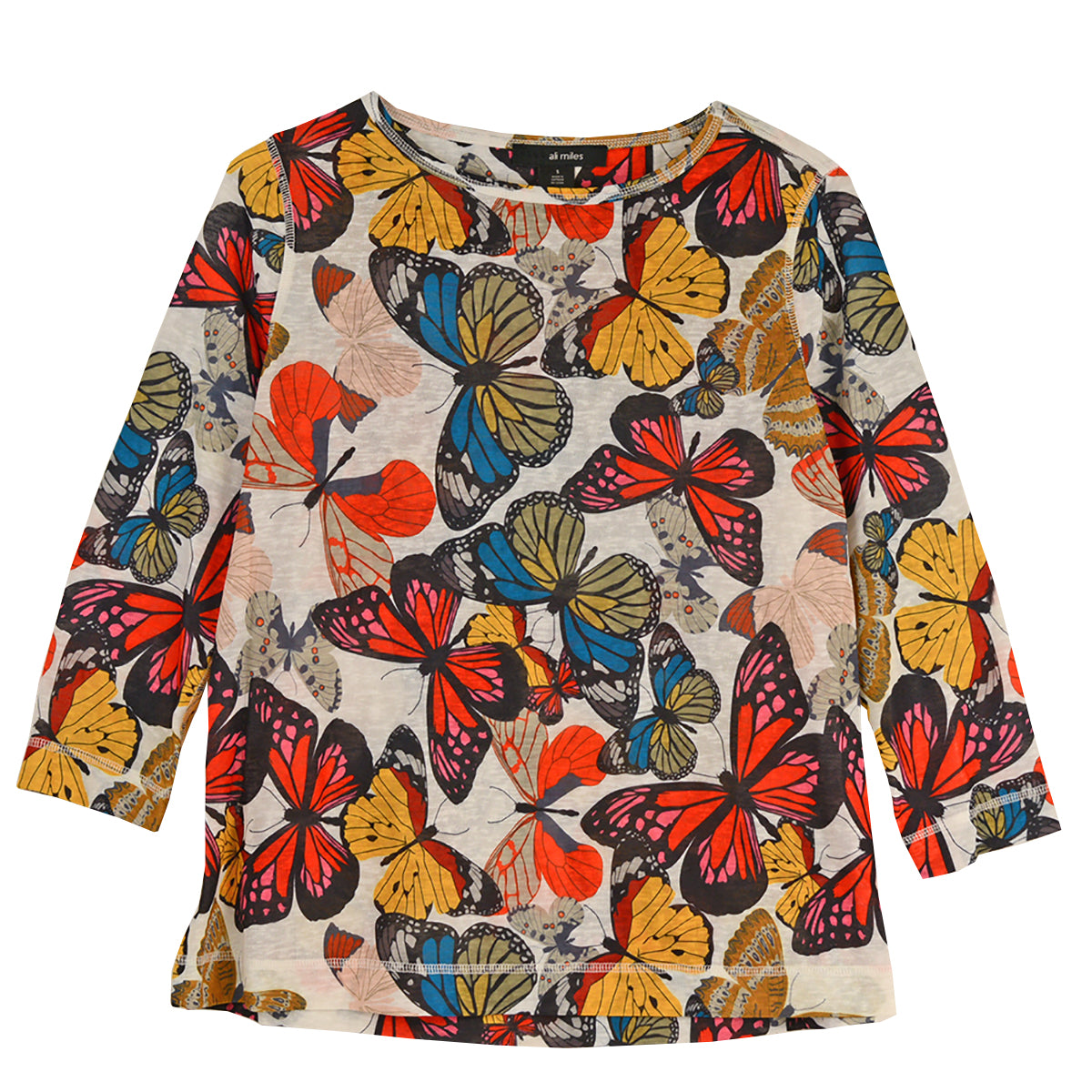 Ali Miles Knit Butterfly Multi Round Neck Pop Over Tunic