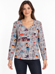 Shana Fleece V neck Winter Village Basic Long sleeve Top (26638) (Winter)