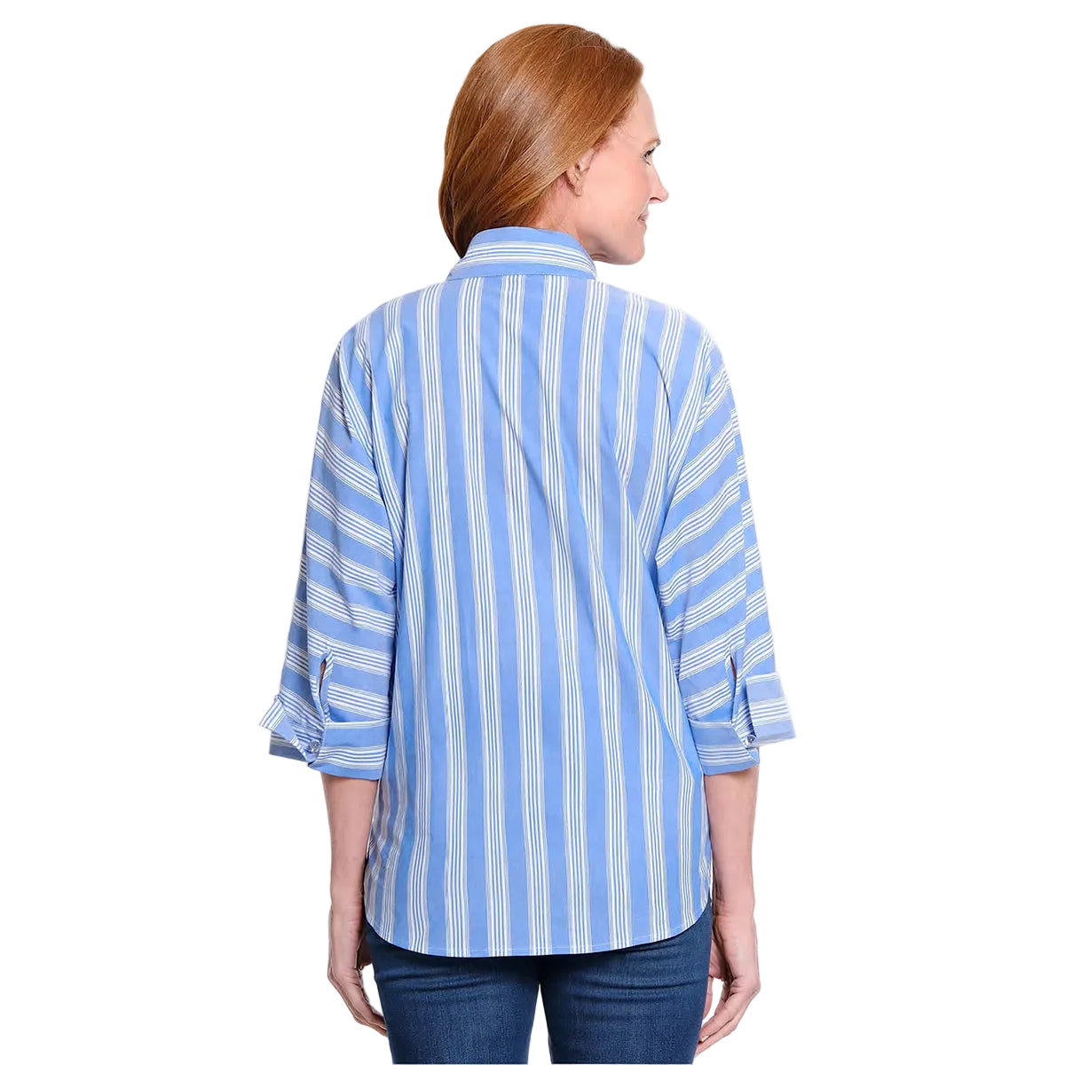 Ali Miles Woven Yarn Dyed Pop Over (A26405TM) (Blue Stripe)