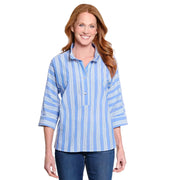 Ali Miles Woven Yarn Dyed Pop Over (A26405TM) (Blue Stripe)