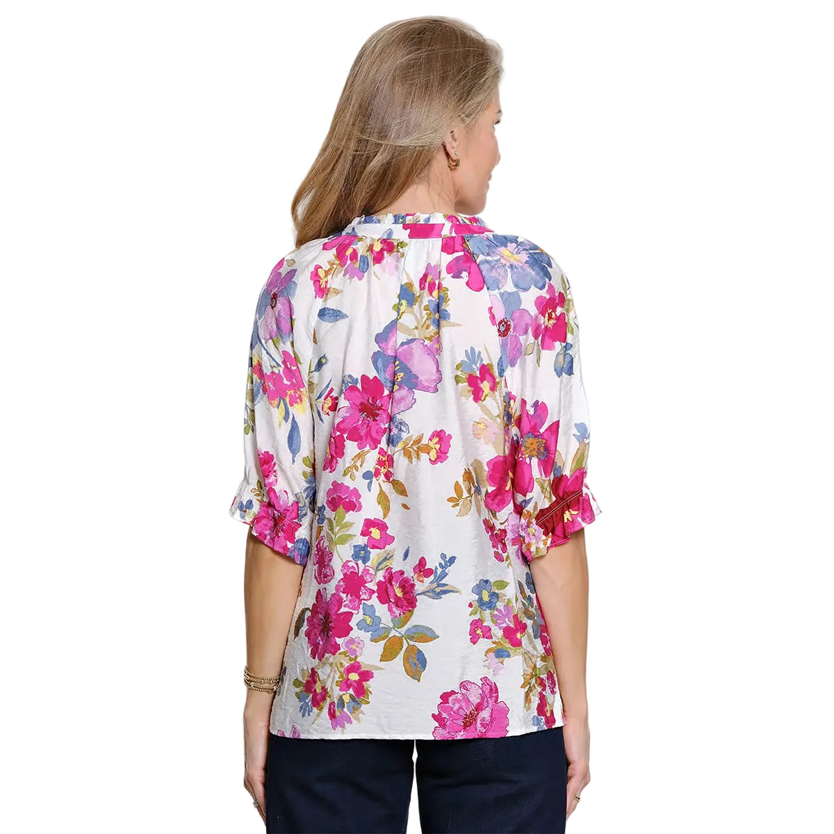 Ali Miles Woven Button Front Blouse (A26408BM) (Floral)