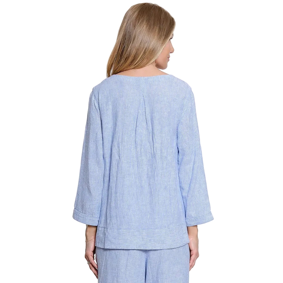 Ali Miles Woven Yarn Dyed Stripe Pop Over (A26430TM)(CLRBLU)