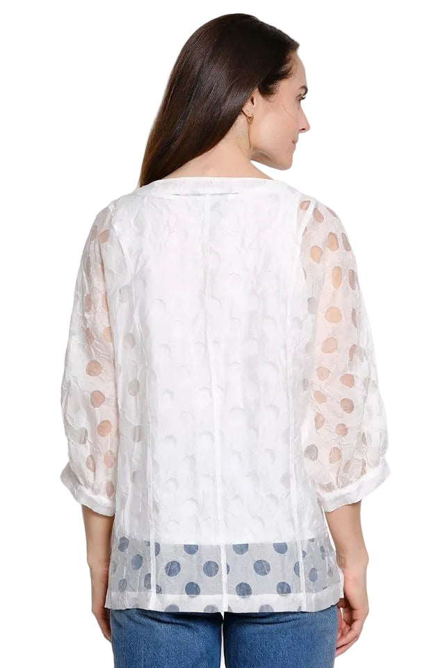 Ali Miles Woven Polk-a-Dot Popover with Cami (A26502TM)(White)